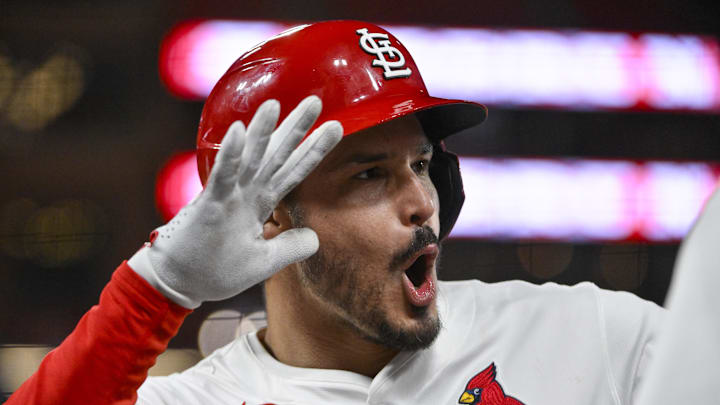 Apr 14, 2025; St. Louis, Missouri, USA; St. Louis Cardinals third baseman Nolan Arenado (28) reacts after hitting a solo home run against the Houston Astros during the seventh inning at Busch Stadium. Mandatory Credit: Jeff Curry-Imagn Images Apr 14, 2025; St. Louis, Missouri, USA; St. Louis Cardinals third baseman Nolan Arenado (28) reacts after hitting a solo home run against the Houston Astros during the seventh inning at Busch Stadium. Mandatory Credit: Jeff Curry-Imagn Images