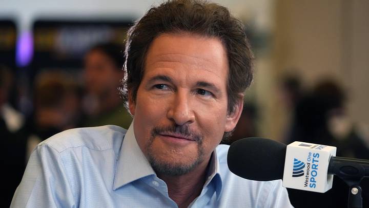 Jim Rome on the Jim Rome After Hours show set at the Super Bowl LX media center