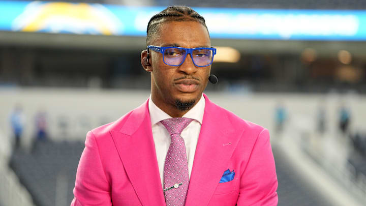 Oct 16, 2023; Inglewood, California, USA; Robert Griffin III on the ESPN Monday Night Football Countdown set SoFi Stadium. Mandatory Credit: Kirby Lee-Imagn Images