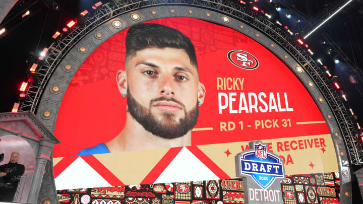 Apr 25, 2024; Detroit, MI, USA; Florida Gators wide receiver Ricky Pearsall is selected as the No. 31 pick of the first round by the San Francisco 49ers during the 2024 NFL Draft at Campus Martius Park and Hart Plaza. Mandatory Credit: Kirby Lee-USA TODAY Sports Apr 25, 2024; Detroit, MI, USA; Florida Gators wide receiver Ricky Pearsall is selected as the No. 31 pick of the first round by the San Francisco 49ers during the 2024 NFL Draft at Campus Martius Park and Hart Plaza. Mandatory Credit: Kirby Lee-USA TODAY Sports