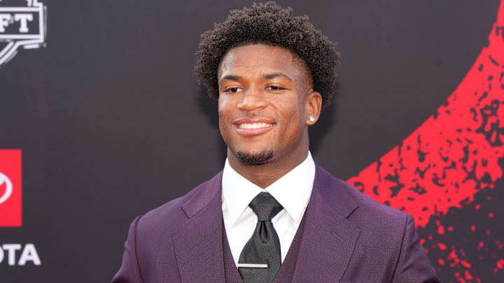 Ohio State Buckeyes defensive back Caleb Downs poses on the red carpet before the 2026 NFL Draft.