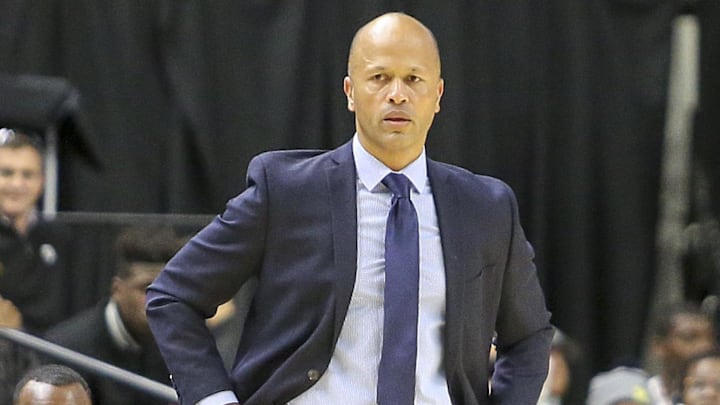 Dec 9, 2017; College Station, TX, USA; Prairie View A&M Panthers head coach Byron Smith during the first half against the Texas A&M Aggies at Reed Arena. Mandatory Credit: John Glaser-Imagn Images Dec 9, 2017; College Station, TX, USA; Prairie View A&M Panthers head coach Byron Smith during the first half against the Texas A&M Aggies at Reed Arena. Mandatory Credit: John Glaser-Imagn Images