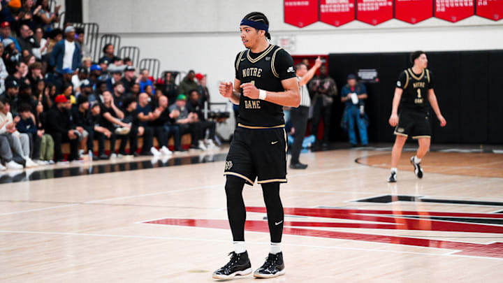 Notre Dame's Tyran Stokes celebrates win over Harvard-Westlake Friday night in the Open Division playoffs.
