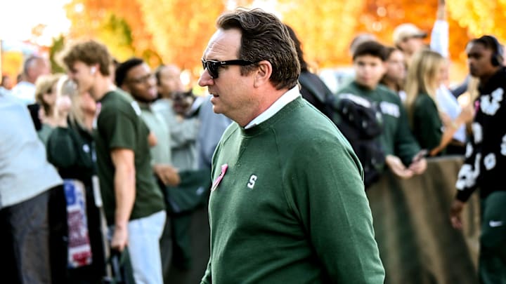 Michigan State's Jonathan Smith arrives to the stadium before the game against Iowa on Saturday, Oct. 19, 2024, in East Lansing.