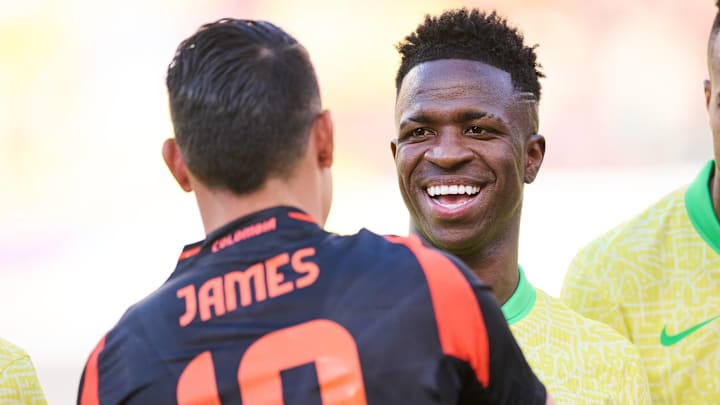 Former teammates James Rodríguez and Vinícius Junior will reunite when Colombia takes on Brazil.