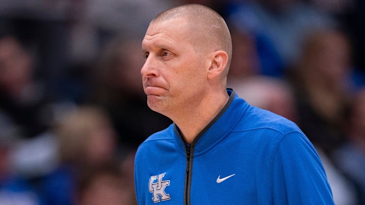 Kentucky coach Mark Pope turns back to his bench after another turnover against Gonzaga during their game at Bridgestone Arena in Nashville Friday, Dec. 5, 2025. Kentucky coach Mark Pope turns back to his bench after another turnover against Gonzaga during their game at Bridgestone Arena in Nashville Friday, Dec. 5, 2025.