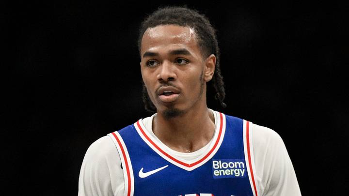 Oct 8, 2026; Brooklyn, New York, USA; Philadelphia 76ers guard Labaron Philon Jr. (00) during the second half against the Brooklyn Nets at Barclays Center. Oct 8, 2026; Brooklyn, New York, USA; Philadelphia 76ers guard Labaron Philon Jr. (00) during the second half against the Brooklyn Nets at Barclays Center.
