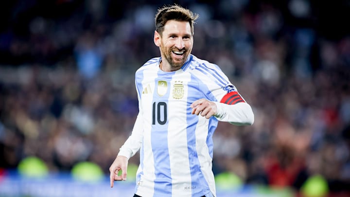 Lionel Messi of Argentina seen during the match between...