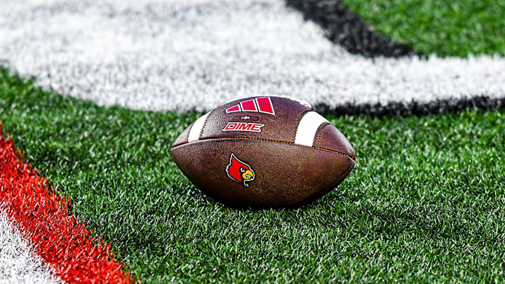 A football lies on the turf of L&N Stadium during Louisville's spring game. A football lies on the turf of L&N Stadium during Louisville's spring game.