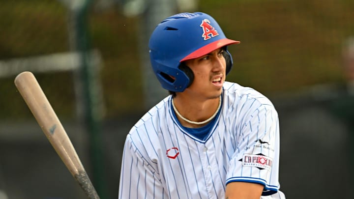 CHATHAM. 07/23/24 Aiva Arquette of Chatham awaits a Falmouth pitch. Cape League baseball