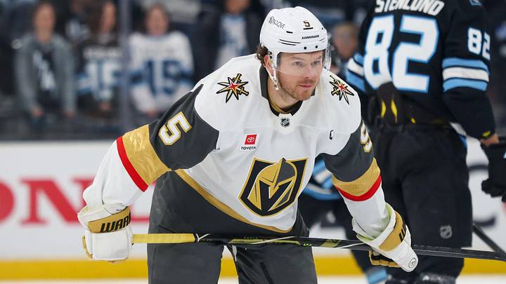 Apr 27, 2026; Salt Lake City, Utah, USA;Vegas Golden Knights defenseman Jeremy Lauzon (5) warms up before a game against the Utah Mammoth in game four of the first round of the 2026 Stanley Cup Playoffs at Delta Center. Mandatory Credit: Rob Gray-Imagn Images Apr 27, 2026; Salt Lake City, Utah, USA;Vegas Golden Knights defenseman Jeremy Lauzon (5) warms up before a game against the Utah Mammoth in game four of the first round of the 2026 Stanley Cup Playoffs at Delta Center. Mandatory Credit: Rob Gray-Imagn Images