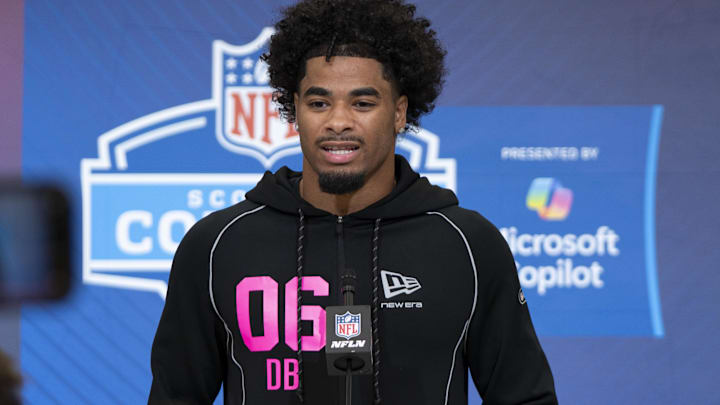 LSU defensive back Mansoor Delane speaks to media members during the NFL Combine. LSU defensive back Mansoor Delane speaks to media members during the NFL Combine.
