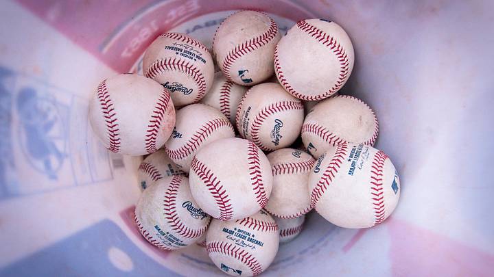 Jun 30, 2023; Kansas City, Missouri, USA; Baseballs in a bucket prior to the game between the Kansas City Royals and the Los Angeles Dodgers at Kauffman Stadium. Mandatory Credit: William Purnell-Imagn Images Jun 30, 2023; Kansas City, Missouri, USA; Baseballs in a bucket prior to the game between the Kansas City Royals and the Los Angeles Dodgers at Kauffman Stadium. Mandatory Credit: William Purnell-Imagn Images