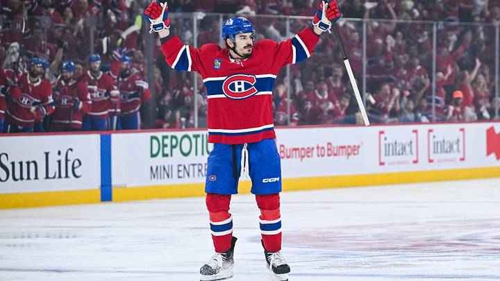 May 16, 2026; Montreal, Quebec, CAN; Montreal Canadiens defenseman Arber Xhekaj (72) reacts after socring a goal against the Buffalo Sabres during the first period in game six of the second round of the 2026 Stanley Cup Playoffs at Bell Centre. Mandatory Credit: David Kirouac-Imagn Images May 16, 2026; Montreal, Quebec, CAN; Montreal Canadiens defenseman Arber Xhekaj (72) reacts after socring a goal against the Buffalo Sabres during the first period in game six of the second round of the 2026 Stanley Cup Playoffs at Bell Centre. Mandatory Credit: David Kirouac-Imagn Images