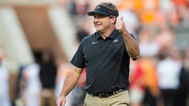 Oct 5, 2019; Knoxville, TN, USA; Georgia Bulldogs head coach Kirby Smart on the field before a game against the Tennessee Volunteers at Neyland Stadium. Mandatory Credit: Bryan Lynn-Imagn Images