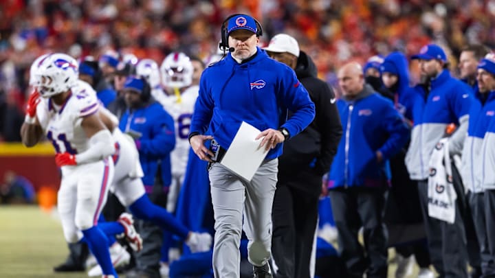 Jan 26, 2025; Kansas City, MO, USA; Buffalo Bills head coach Sean McDermott against the Kansas City Chiefs during the AFC Championship Game Jan 26, 2025; Kansas City, MO, USA; Buffalo Bills head coach Sean McDermott against the Kansas City Chiefs during the AFC Championship Game