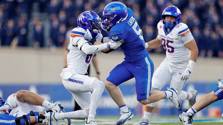 Boise State defensive back Jeremiah Earby tackles Air Force running back Dylan Carson. Boise State defensive back Jeremiah Earby tackles Air Force running back Dylan Carson.