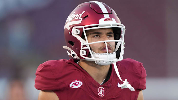 Sep 13, 2025; Stanford, California, USA; Stanford Cardinal wide receiver Bryce Farrell (11) before the game against the Boston College Eagles at Stanford Stadium. Mandatory Credit: Darren Yamashita-Imagn Images
