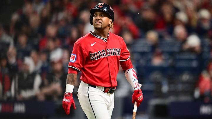 Oct 5, 2026; Cleveland, Ohio, USA; Cleveland Guardians third baseman Jose Ramirez (11) reacts after striking out against the Chicago White Sox during the eighth inning in game two of the ALDS for the 2026 MLB Playoffs at Progressive Field. Mandatory Credit: Ken Blaze-Imagn Images Oct 5, 2026; Cleveland, Ohio, USA; Cleveland Guardians third baseman Jose Ramirez (11) reacts after striking out against the Chicago White Sox during the eighth inning in game two of the ALDS for the 2026 MLB Playoffs at Progressive Field. Mandatory Credit: Ken Blaze-Imagn Images