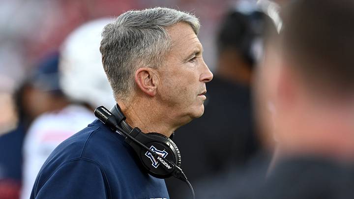 Sep 26, 2026; Pullman, Washington, USA;  Arizona Wildcats head coach Brent Brennan looks on against the Washington State Cougars during the first half at Gesa Field at Martin Stadium.