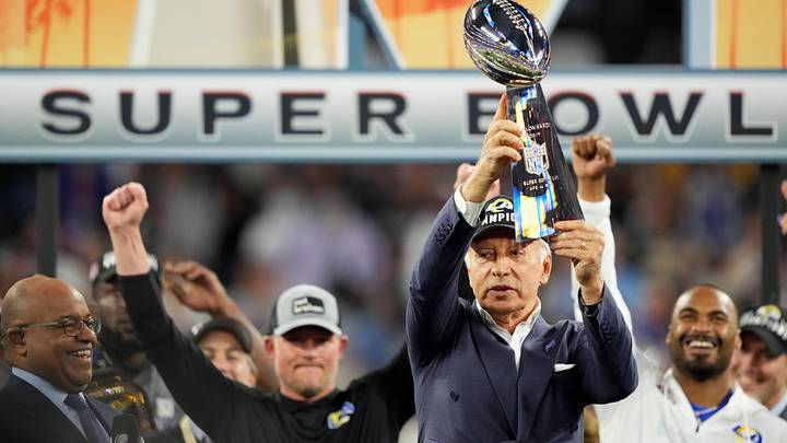 Los Angeles Rams owner Stan Kroenke raises the Lombardi Trophy at the conclusion of Super Bowl LVI between the Los Angeles Rams and the Cincinnati Bengals, Sunday, Feb. 13, 2022, at SoFi Stadium in Inglewood, Calif. The Los Angeles Angels have been sold to Rams owner Stan Kroenke, adding to the Walmart heir's burgeoning and increasingly successful sports portfolio. Los Angeles Rams owner Stan Kroenke raises the Lombardi Trophy at the conclusion of Super Bowl LVI between the Los Angeles Rams and the Cincinnati Bengals, Sunday, Feb. 13, 2022, at SoFi Stadium in Inglewood, Calif. The Los Angeles Angels have been sold to Rams owner Stan Kroenke, adding to the Walmart heir's burgeoning and increasingly successful sports portfolio.