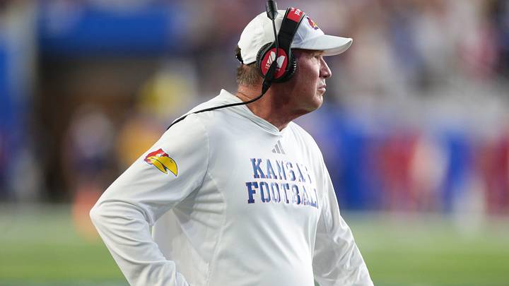 Kansas Jayhawks head coach Lance Leipold walks the sidelines during the game against Missouri Tigers inside David Booth Kansas Memorial Stadium on Sept. 11, 2026. Kansas Jayhawks head coach Lance Leipold walks the sidelines during the game against Missouri Tigers inside David Booth Kansas Memorial Stadium on Sept. 11, 2026.