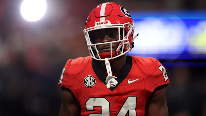 Georgia Bulldogs defensive back Malaki Starks practices before the 2024 SEC Championship Game.