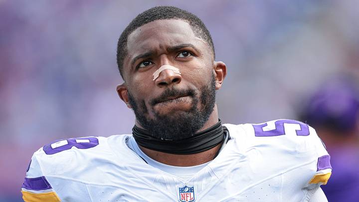 Sep 8, 2024; East Rutherford, New Jersey, USA; Minnesota Vikings linebacker Jonathan Greenard (58) looks on during the second half against the New York Giants at MetLife Stadium. Mandatory Credit: Vincent Carchietta-Imagn Images Sep 8, 2024; East Rutherford, New Jersey, USA; Minnesota Vikings linebacker Jonathan Greenard (58) looks on during the second half against the New York Giants at MetLife Stadium. Mandatory Credit: Vincent Carchietta-Imagn Images