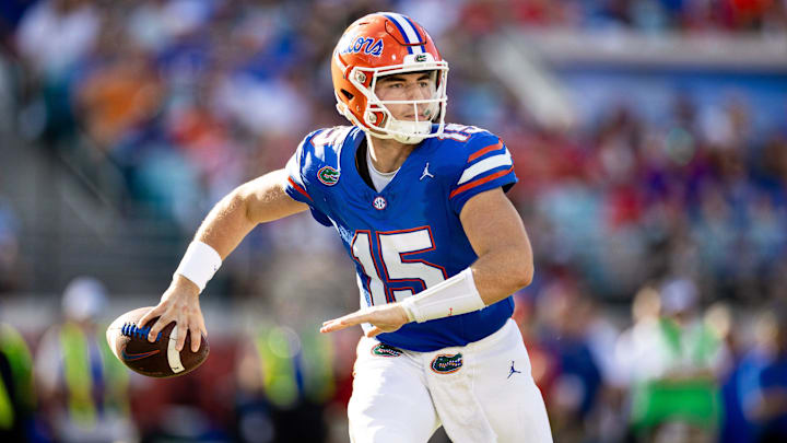 Florida Gators quarterback Graham Mertz (15) looks to throw during the first half against the
