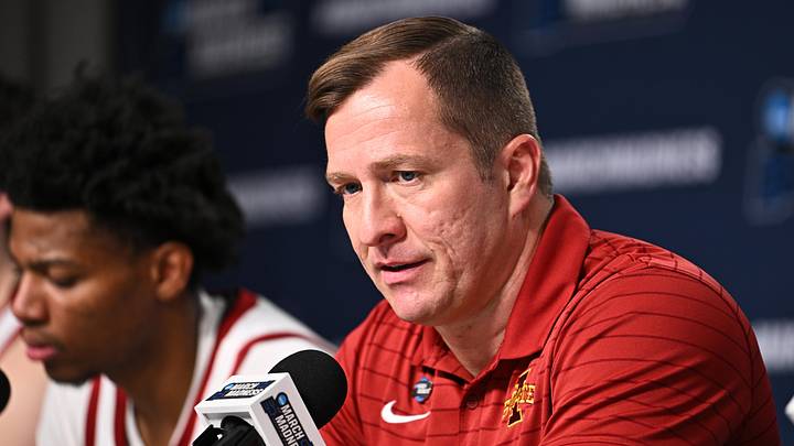 Mar 20, 2026; St. Louis, MO, USA; Iowa State Cyclones head coach T.J. Otzelberger addresses the media after a first round game of the men's 2026 NCAA Tournament against the Tennessee State Tigers at Enterprise Center. Mar 20, 2026; St. Louis, MO, USA; Iowa State Cyclones head coach T.J. Otzelberger addresses the media after a first round game of the men's 2026 NCAA Tournament against the Tennessee State Tigers at Enterprise Center.