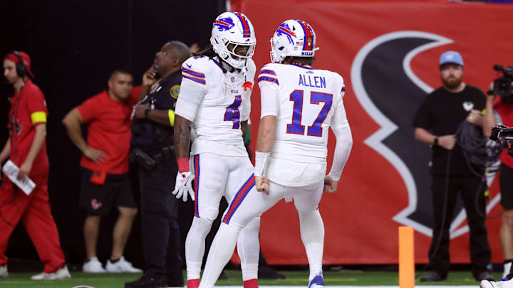 Buffalo Bills' running back James Cook III (4) and quarterback Josh Allen (17). Buffalo Bills' running back James Cook III (4) and quarterback Josh Allen (17).
