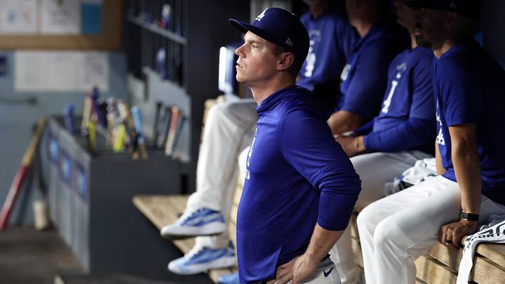 Jul 31, 2026; Los Angeles, California, USA; Los Angeles Dodgers catcher Will Smith (16) watches a game from the dugout during the ninth inning against the Boston Red Sox at Dodger Stadium. Mandatory Credit: Kiyoshi Mio-Imagn Images Jul 31, 2026; Los Angeles, California, USA; Los Angeles Dodgers catcher Will Smith (16) watches a game from the dugout during the ninth inning against the Boston Red Sox at Dodger Stadium. Mandatory Credit: Kiyoshi Mio-Imagn Images