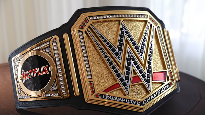 A custom WWE Championship with a Netflix sideplate.