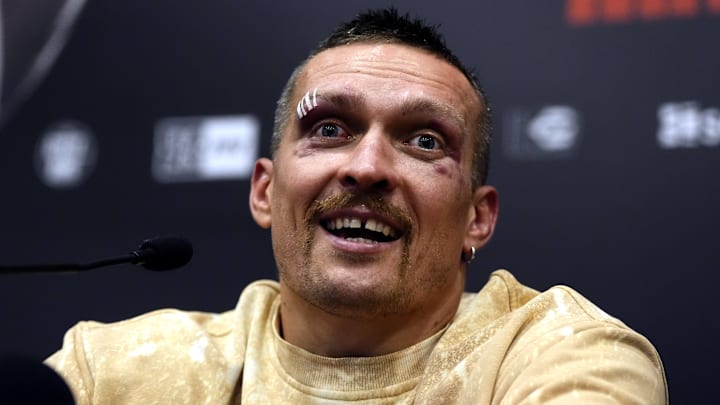 Oleksandr Usyk during a press conference at Kingdom Arena, Riyadh on May 18, 2024.