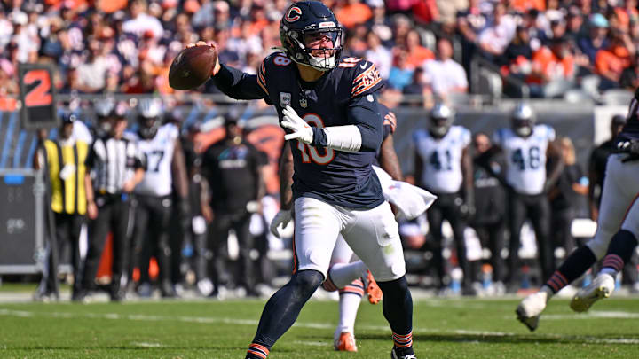 Caleb Williams lets loose with a throw en route to a 304-yard passing day in the Bears' 36-10 win over the Carolina Panthers. Caleb Williams lets loose with a throw en route to a 304-yard passing day in the Bears' 36-10 win over the Carolina Panthers.