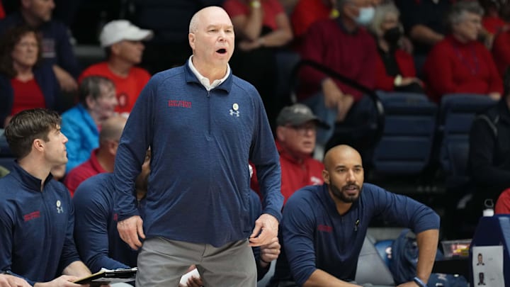 Saint Mary's Gaels head coach Randy Bennett yells out from the sidelines during last year's matchup vs. BYU.