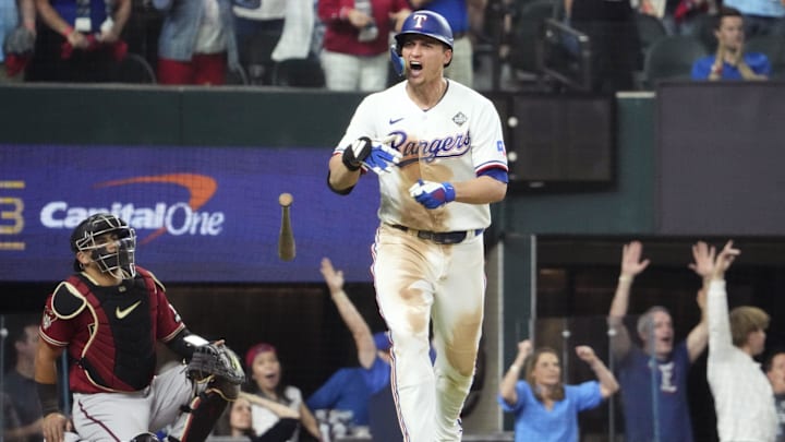 Texas Rangers shortstop Corey Seager (5) celebrates after hitting a two-run home run against the