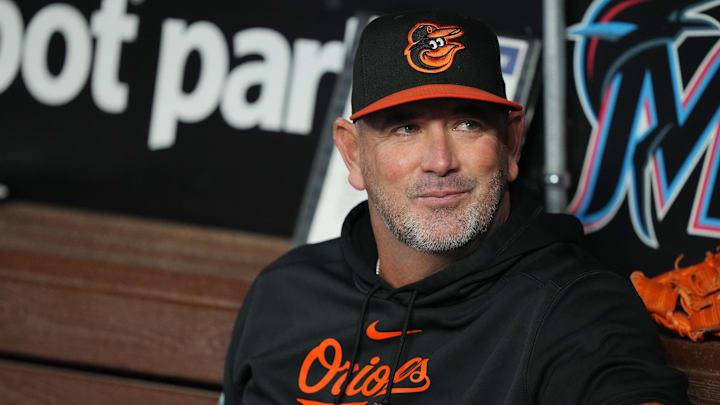 Jul 24, 2024; Miami, Florida, USA;  Baltimore Orioles manager Brandon Hyde (18) before a game against the Miami Marlins at loanDepot Park