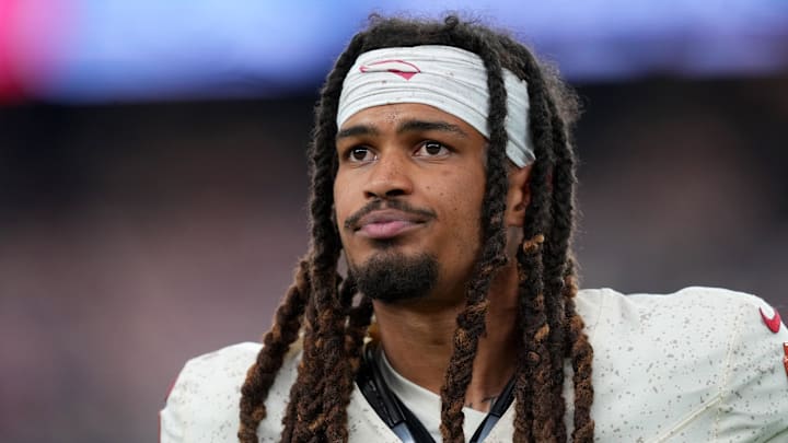Sep 25, 2025; Glendale, Arizona, USA; Arizona Cardinals wide receiver Xavier Weaver (89) looks on before the game against the Seattle Seahawks at State Farm Stadium. Mandatory Credit: Joe Camporeale-Imagn Images
