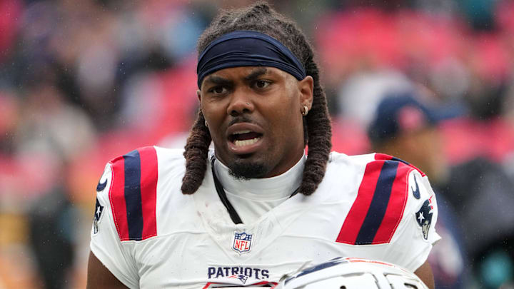 Oct 20, 2024; London, United Kingdom; New England Patriots wide receiver K.J. Osborn (2) during an NFL International Series game  against the Jacksonville Jaguars at Wembley Stadium. Mandatory Credit: Kirby Lee-Imagn Images