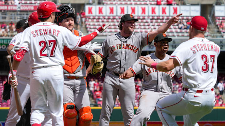 The benches cleared during Thursday’s game between the Reds and Giants. 