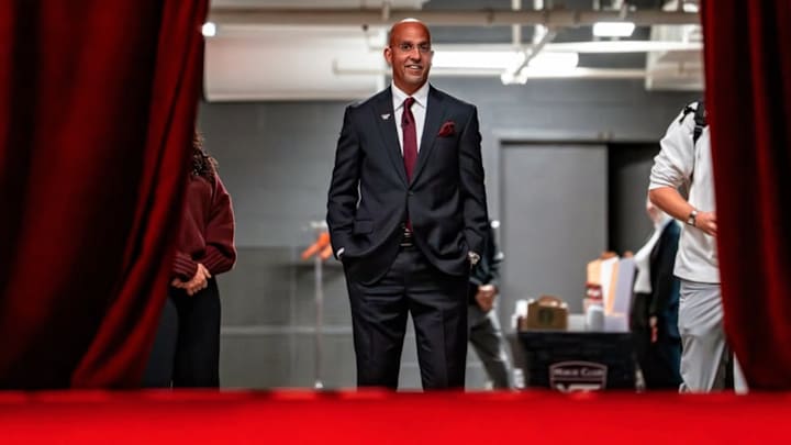 James Franklin preparing to be introduced as Virginia Tech's new head football coach. James Franklin preparing to be introduced as Virginia Tech's new head football coach.
