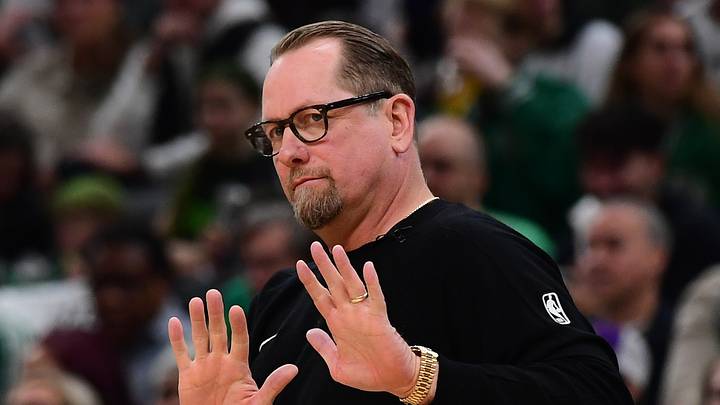 Philadelphia 76ers head coach Nick Nurse in the first half during game one of the first round of the 2026 NBA Playoffs against the Boston Celtics at TD Garden.