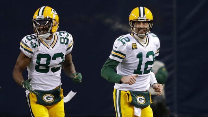 Green Bay Packers quarterback Aaron Rodgers (12) celebrates a touhdown catch with wide receiver Marquez Valdes-Scantling (83) against the Chicago Bears during their football game Sunday, January 3, 2021, at Soldier Field in Chicago, Ill. Dan Powers/USA TODAY NETWORK-Wisconsin
Cent02 7dx0lmuzjnl17kxuehj8 Original Green Bay Packers quarterback Aaron Rodgers (12) celebrates a touhdown catch with wide receiver Marquez Valdes-Scantling (83) against the Chicago Bears during their football game Sunday, January 3, 2021, at Soldier Field in Chicago, Ill. Dan Powers/USA TODAY NETWORK-Wisconsin
Cent02 7dx0lmuzjnl17kxuehj8 Original