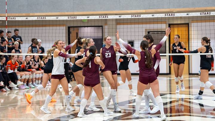 Avery Beckering (23) cheered from the bench last season due to injury, but now she's celebrating with her teammates on the court. Avery Beckering (23) cheered from the bench last season due to injury, but now she's celebrating with her teammates on the court.