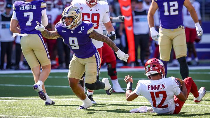 Jacob Manu celebrates his sack of Washington State quarterback Caden Pinnick. Jacob Manu celebrates his sack of Washington State quarterback Caden Pinnick.