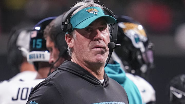 Aug 23, 2024; Atlanta, Georgia, USA; Jacksonville Jaguars head coach Doug Pederson on the sidelines during the game agains the Atlanta Falcons during the first half at Mercedes-Benz Stadium. Mandatory Credit: Dale Zanine-Imagn Images Aug 23, 2024; Atlanta, Georgia, USA; Jacksonville Jaguars head coach Doug Pederson on the sidelines during the game agains the Atlanta Falcons during the first half at Mercedes-Benz Stadium. Mandatory Credit: Dale Zanine-Imagn Images