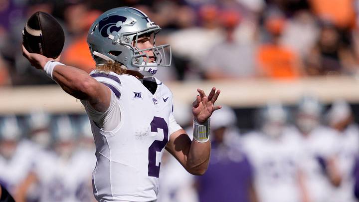 Kansas State's Avery Johnson (2) throw a pass in the second half of the college football game between Oklahoma State University and the Kansas State Wildcats at Boone Pickens Stadium in Stillwater, Okla., Saturday Nov. 15, 2025. Kansas State's Avery Johnson (2) throw a pass in the second half of the college football game between Oklahoma State University and the Kansas State Wildcats at Boone Pickens Stadium in Stillwater, Okla., Saturday Nov. 15, 2025.