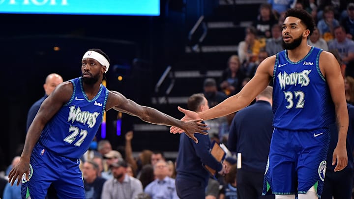 Minnesota Timberwolves players Patrick Beverley and Karl-Anthony Towns.