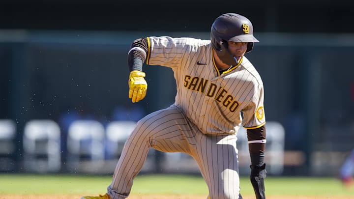 Tirso Ornelas plays for the Peoria Javelinas during an Arizona Fall League baseball game at Phoenix Municipal Stadium. 